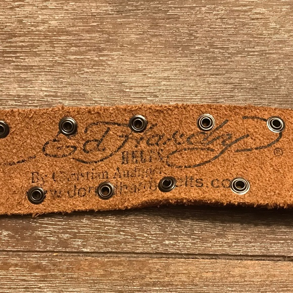 VINTAGE ED HARDY BY CHRISTIAN AUDIGIER BIG BUCKLE LEATHER BLING BELT - Picture 2 of 7